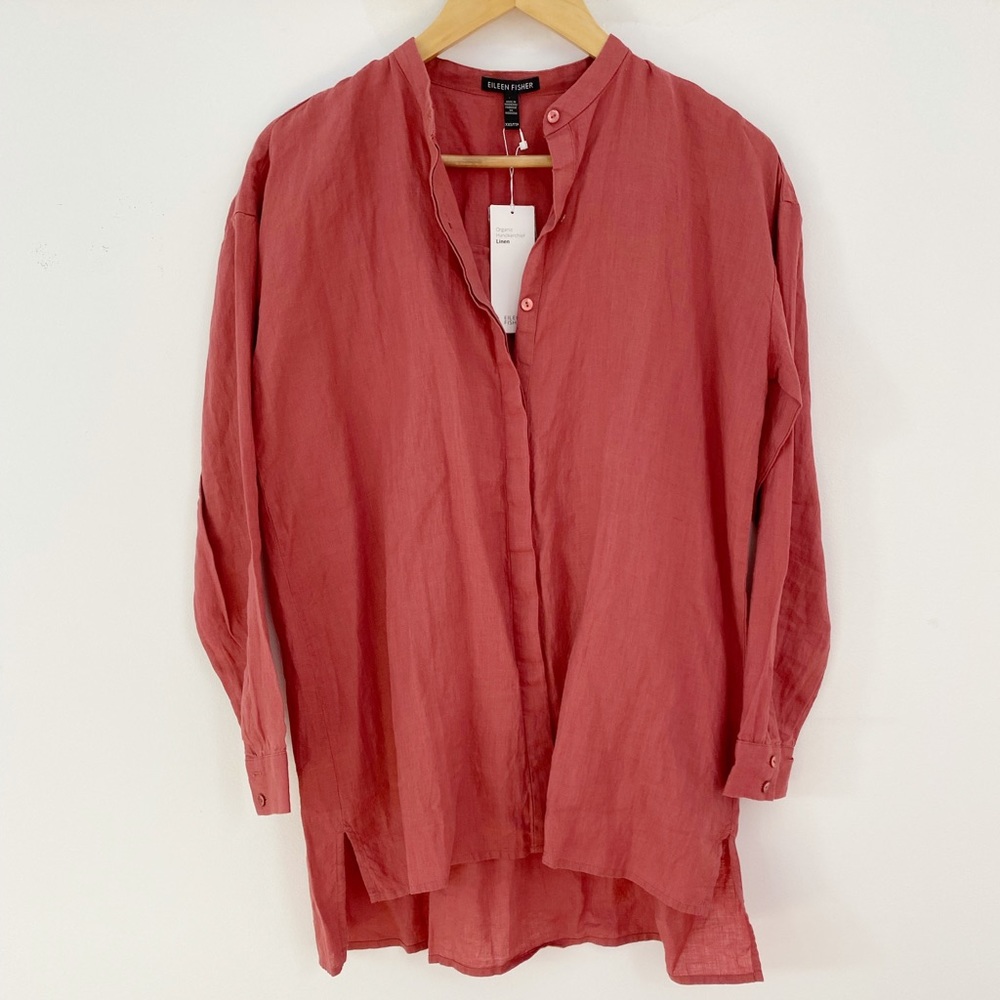 Eileen Fisher Organic Handkerchief Linen Mandarin Collar Shirt